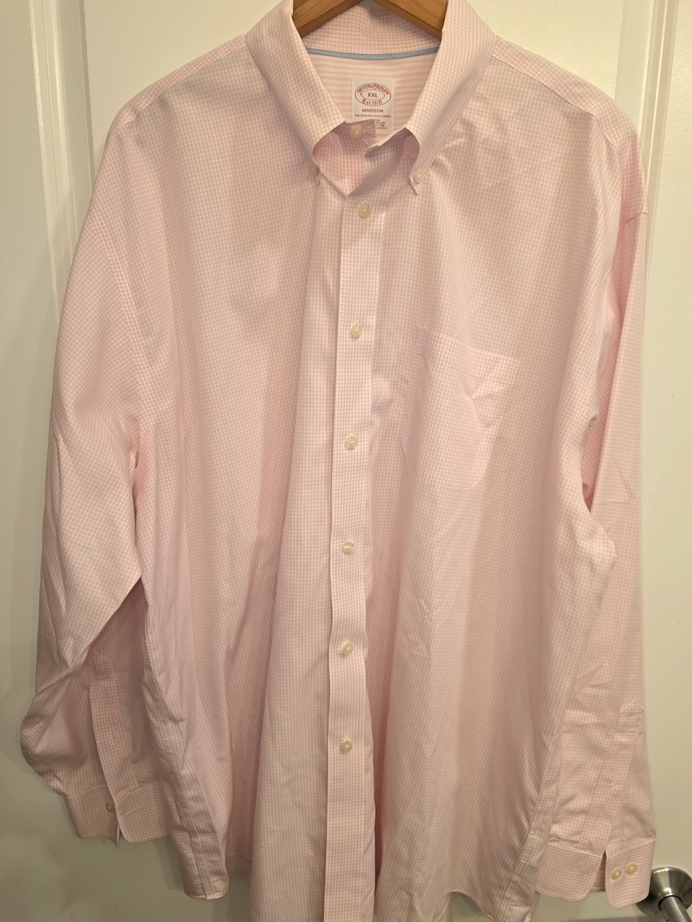 Brooks Brothers Men's XXL Pink Gingham Non-Iron Supima Cotton Shirt